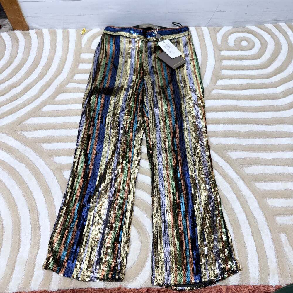 Simona Corsellini Striped Sequin Flare cropped Trousers Gold Multi 40 S or small